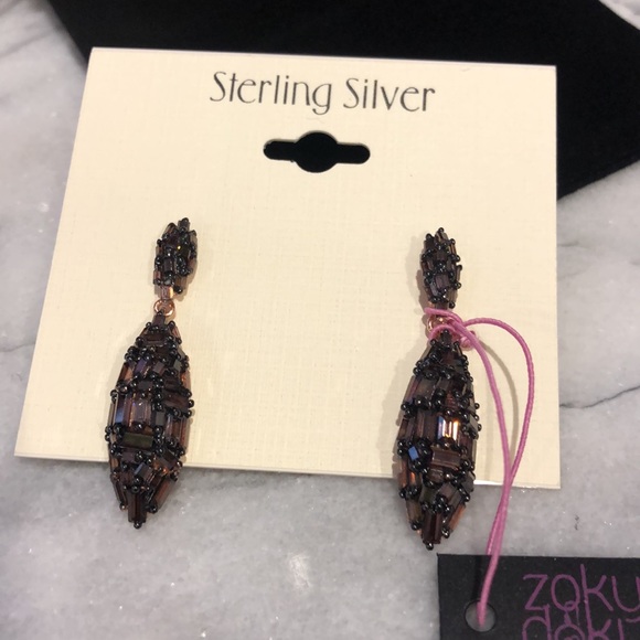 Smoky Topaz Cubic Zirconia Bagguette Marquise Drop Earring-Boutique - Picture 3 of 8